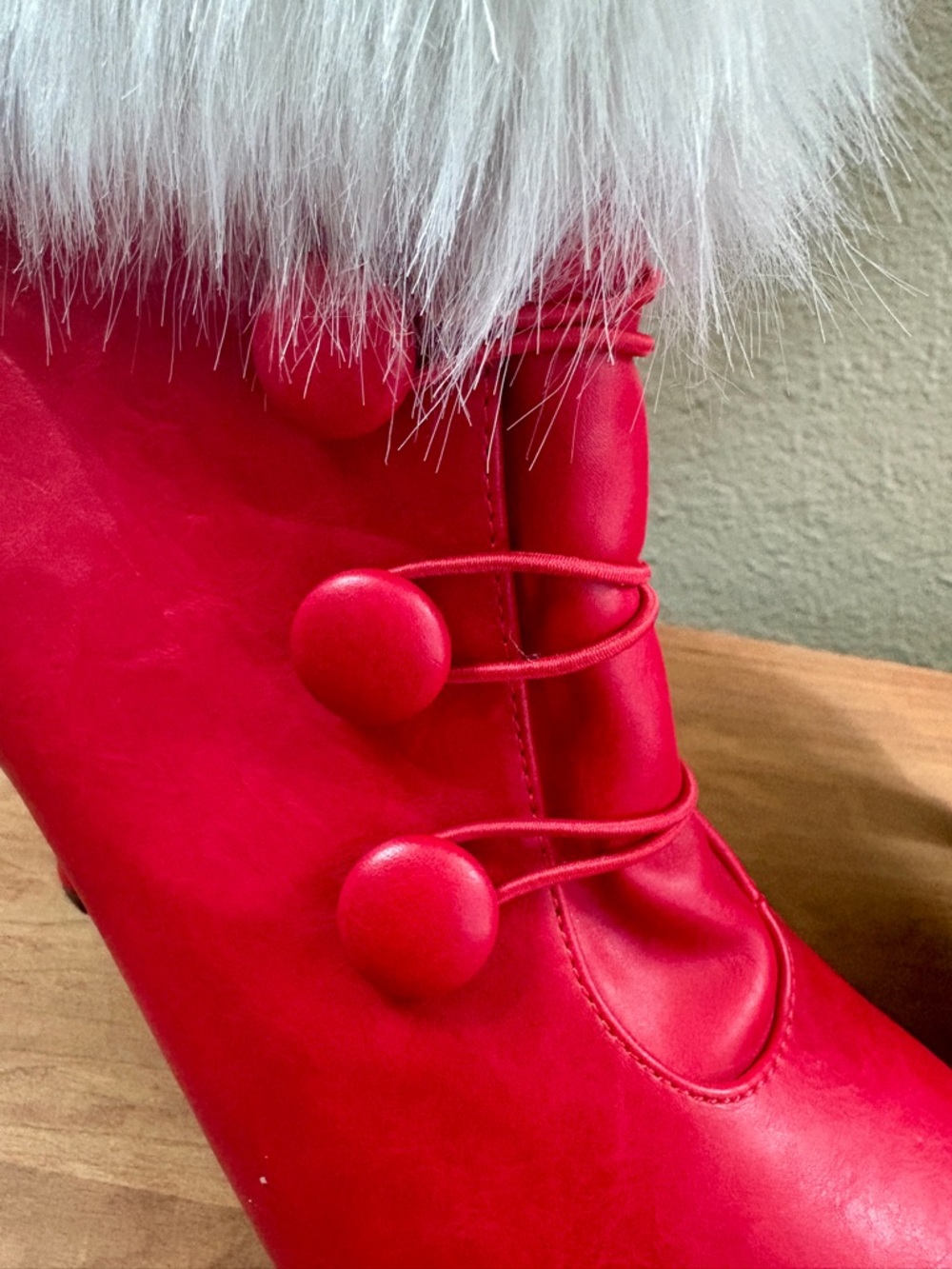 Ellie Womens Red Faux Fur Trim High-Heel Ankle Boots, Womens size 9 - Picture 10 of 16